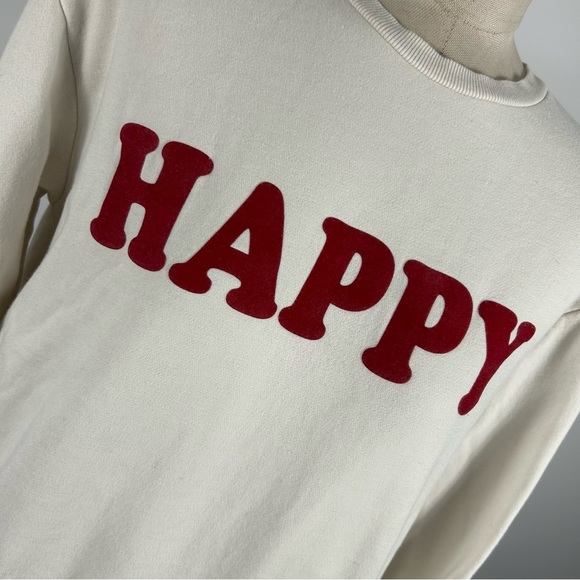 H&M Cream Crewneck Sweater with Red 'HAPPY' Print Size S - Picture 3 of 10